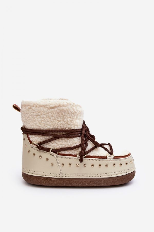 Beige Snow Boots in Women`s Ankle Boots & Booties with Fabric, Warmers, Footbed, Upper Height and Platform Height