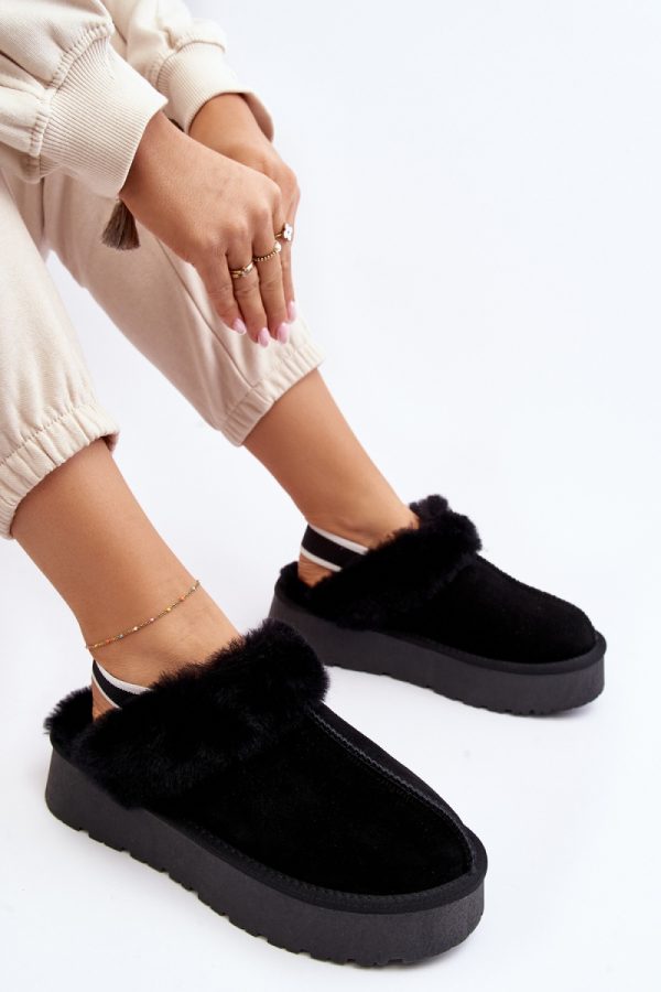 Black Slippers in Slippers For Women with Fabric, Warmers, Footbed and Platform Height