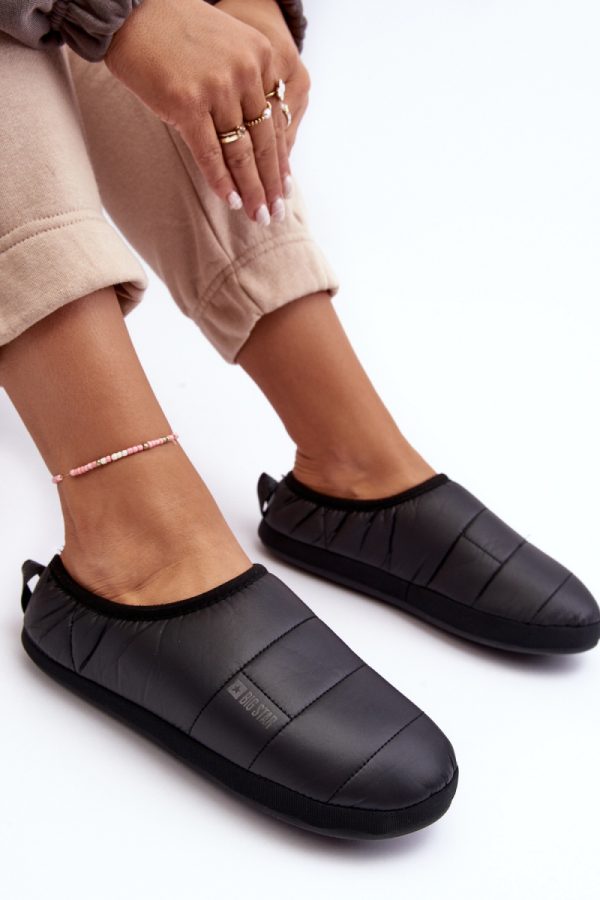 Black Slippers...Fabric, Warmers, Footbed and Sole Height