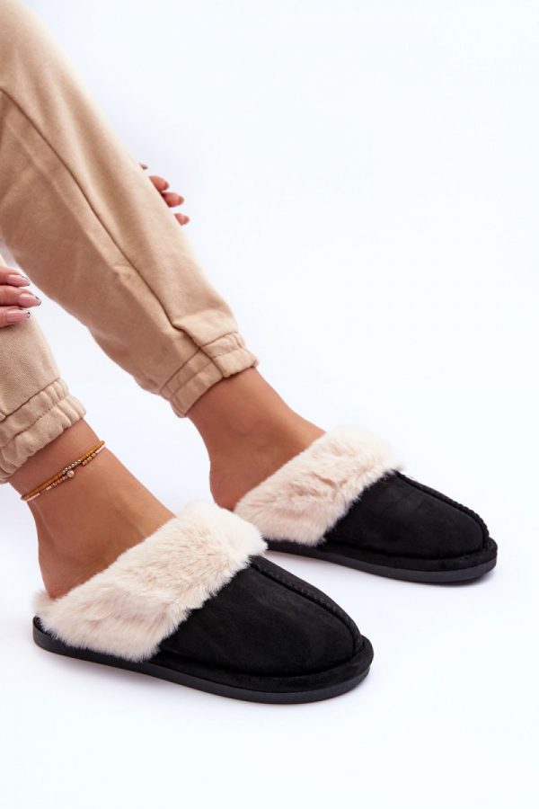 Black Slippers in Slippers For Women with Fabric, Warmers, Footbed and Sole Height