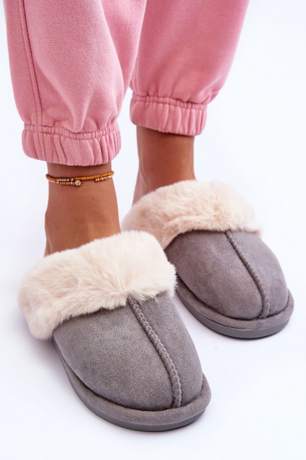 Grey Slippers in Slippers For Women with Fabric, Warmers, Footbed and Sole Height