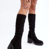 Black Heel Boots in Over The Knee High Boots, Thigh High Boots with Fabric, Footbed, Upper Height and Heel Height