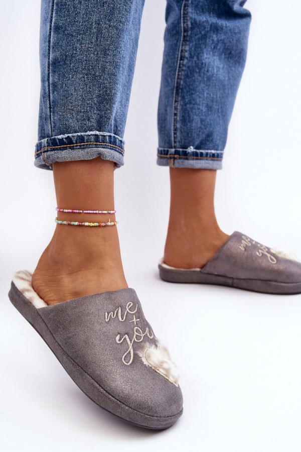 Grey Slippers in Slippers For Women with Fabric, Footbed and Sole Height