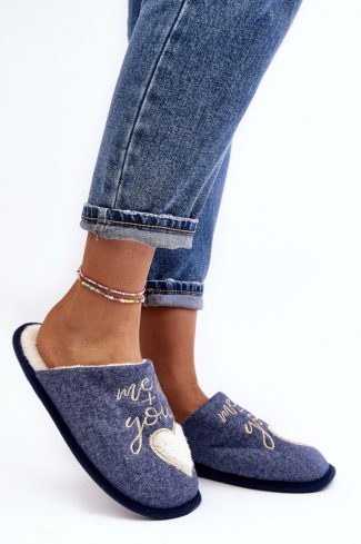 Navy Blue Slippers in Slippers For Women with Fabric, Warmers, Footbed and Sole Height