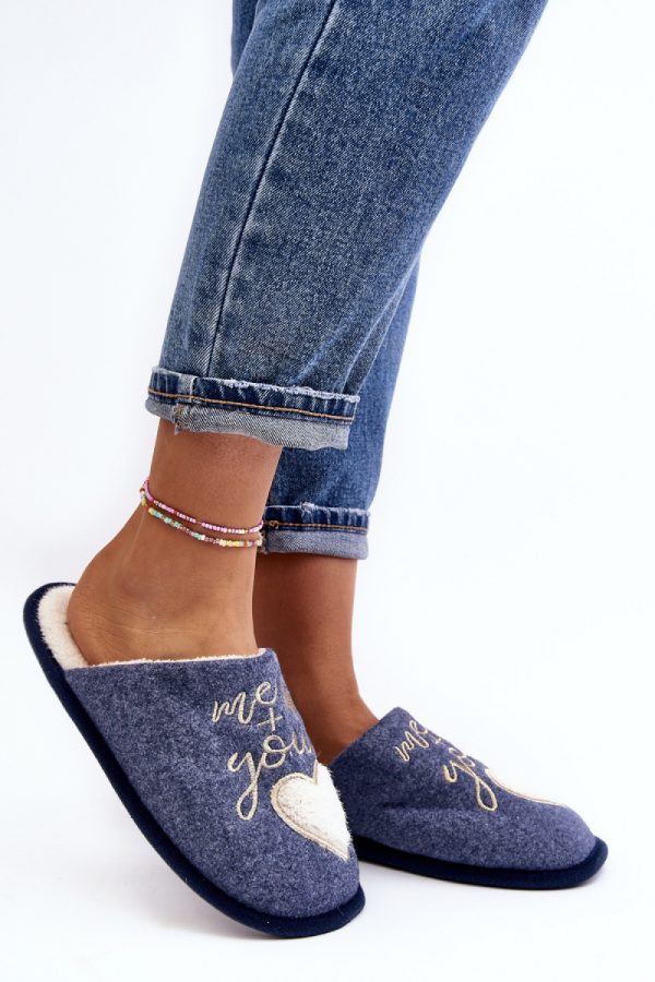 Navy Blue Slippers in Slippers For Women with Fabric, Warmers, Footbed and Sole Height