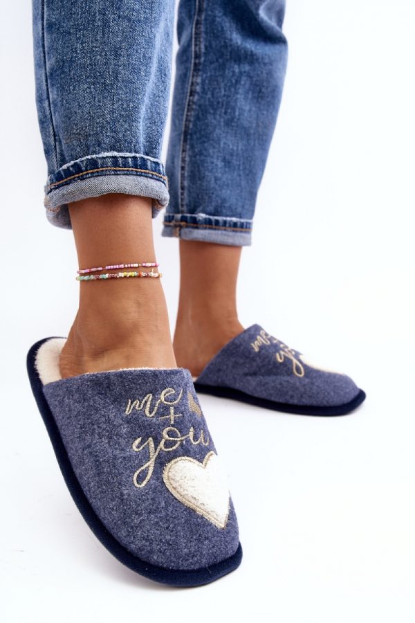Navy Blue Slippers in Slippers For Women with Fabric, Warmers, Footbed and Sole Height