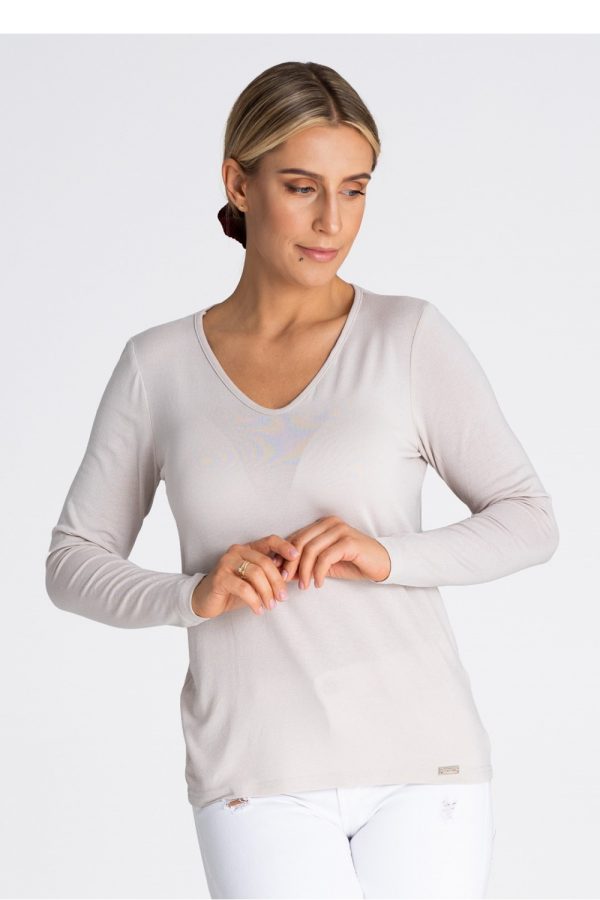 Beige Blouse in Women`s Blouses, Tunics with Spandex and Viscose