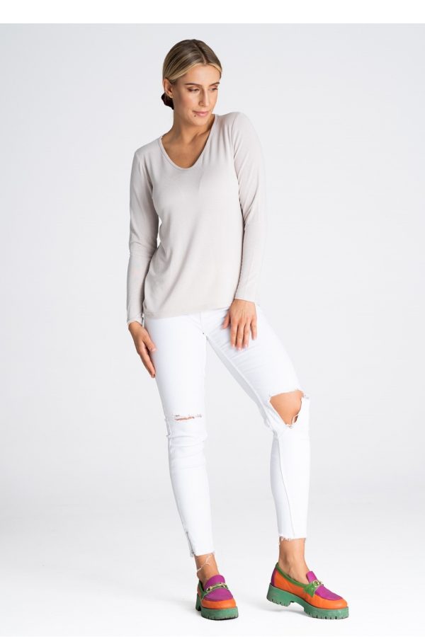 Beige Blouse in Women`s Blouses, Tunics with Spandex and Viscose