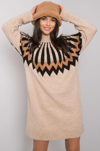 Beige Daydress in Day Dresses with Acrylic, Spandex and Polyester