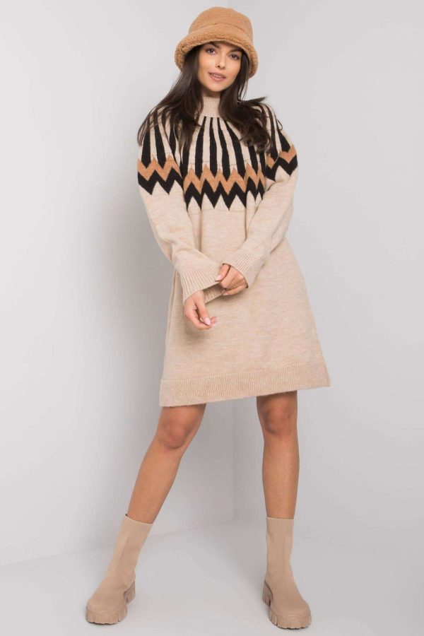Beige Daydress in Day Dresses with Acrylic, Spandex and Polyester