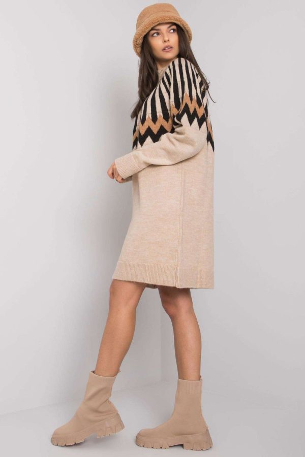 Beige Daydress in Day Dresses with Acrylic, Spandex and Polyester