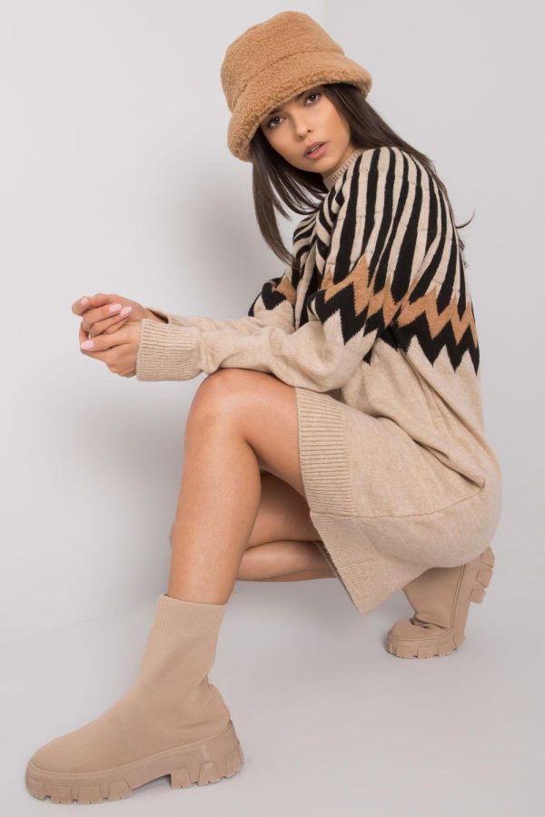 Beige Daydress in Day Dresses with Acrylic, Spandex and Polyester