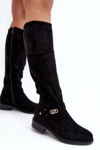 1006608.jpg Black Thigh-Hight Boots in Over The Knee High Boots, Thigh High Boots with Fabric, Warmers, Footbed, Upper Height and Heel Height