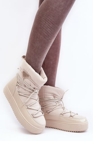 Beige Snow Boots in Women`s Ankle Boots & Booties with Fabric, Warmers, Footbed, Upper Height and Platform Height