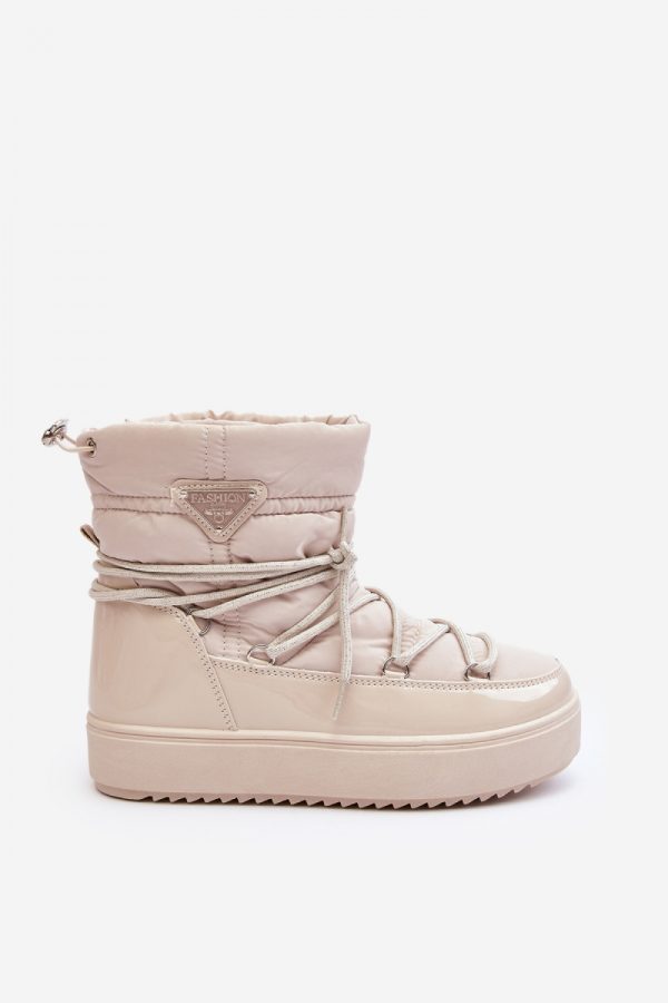 Beige Snow Boots in Women`s Ankle Boots & Booties with Fabric, Warmers, Footbed, Upper Height and Platform Height
