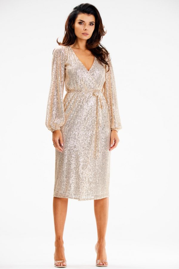Beige Evening Dress in Evening Dresses with Spandex and Polyester