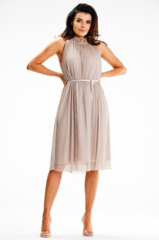 Beige Evening Dress in Evening Dresses with Spandex and Polyester