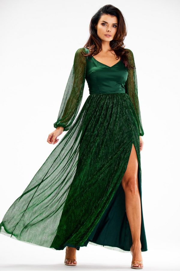 Green Long Dress in Evening Dresses with Spandex and Polyester
