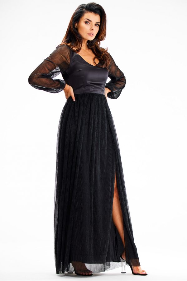 Black Long Dress in Evening Dresses with Spandex and Polyester