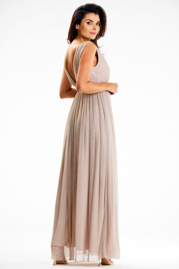 Beige Long Dress in Evening Dresses with Spandex and Polyester