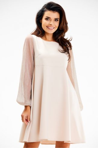 Beige Evening Dress in Evening Dresses with Spandex and Polyester
