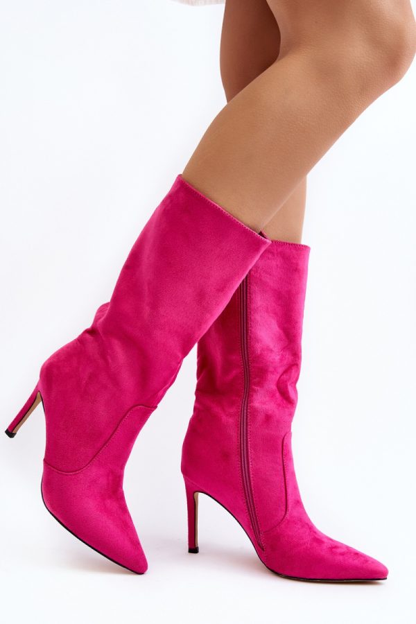 Pink Heel Boots in Over The Knee High Boots, Thigh High Boots with Fabric, Warmers, Footbed, Upper Height and Heel Height