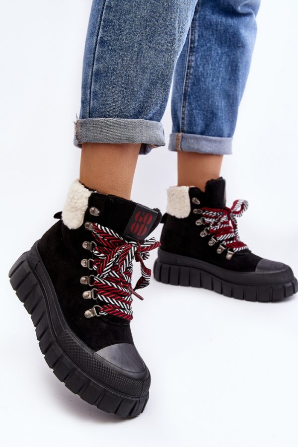Black Trapper Shoes in Women`s Ankle Boots & Booties with Fabric, Warmers, Footbed, Upper Height and Platform Height