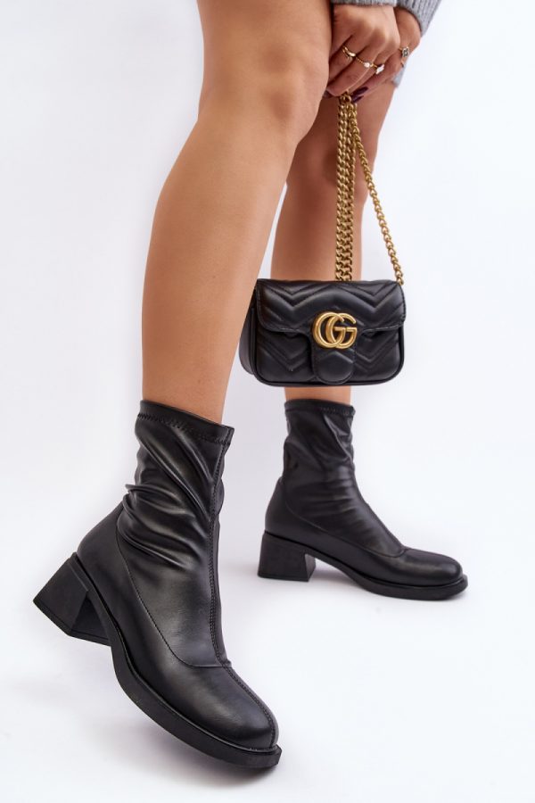 Black Heel Boots in Women`s Ankle Boots & Booties with Fabric, Warmers, Footbed, Upper Height and Heel Height