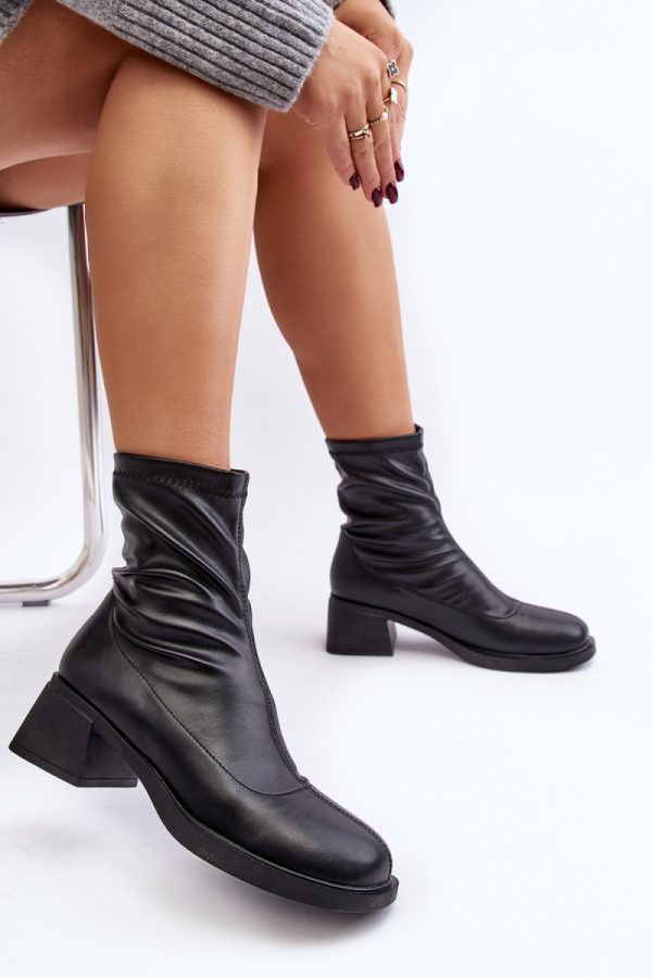 Black Heel Boots in Women`s Ankle Boots & Booties with Fabric, Warmers, Footbed, Upper Height and Heel Height