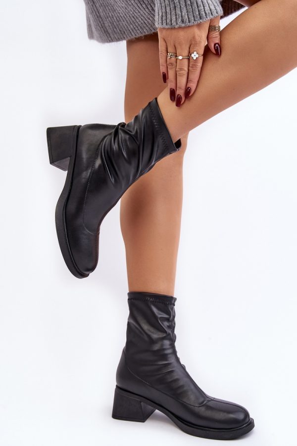 Black Heel Boots in Women`s Ankle Boots & Booties with Fabric, Warmers, Footbed, Upper Height and Heel Height