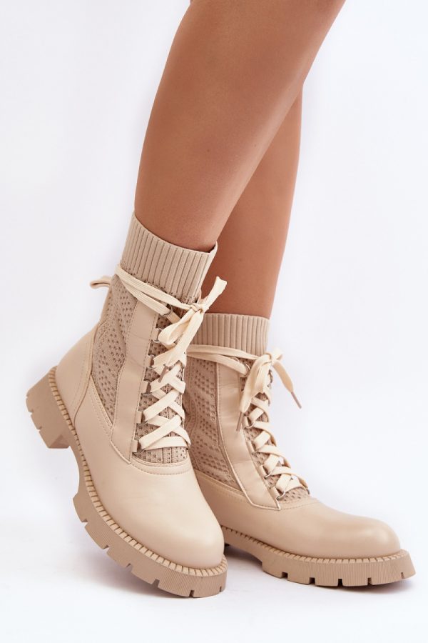 Beige Boots in Women`s Ankle Boots & Booties with Fabric, Footbed, Upper Height, Heel Height and Platform Height