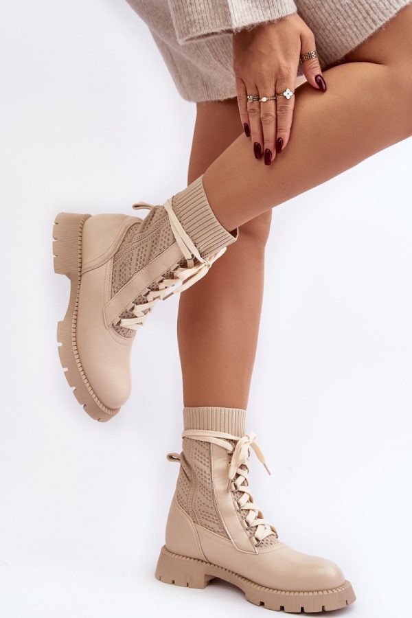 Beige Boots in Women`s Ankle Boots & Booties with Fabric, Footbed, Upper Height, Heel Height and Platform Height