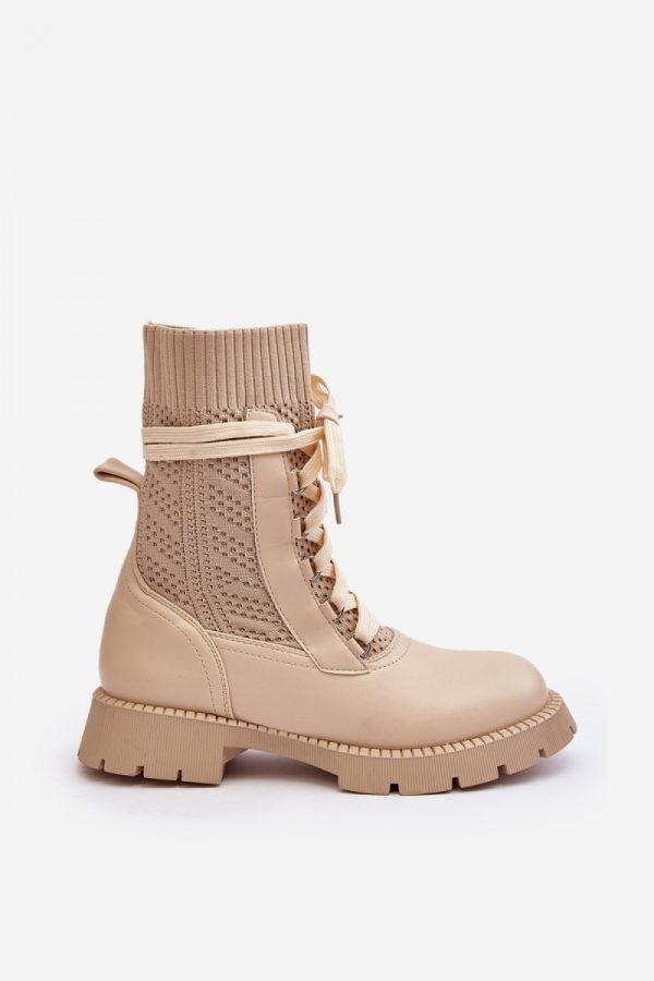 Beige Boots in Women`s Ankle Boots & Booties with Fabric, Footbed, Upper Height, Heel Height and Platform Height
