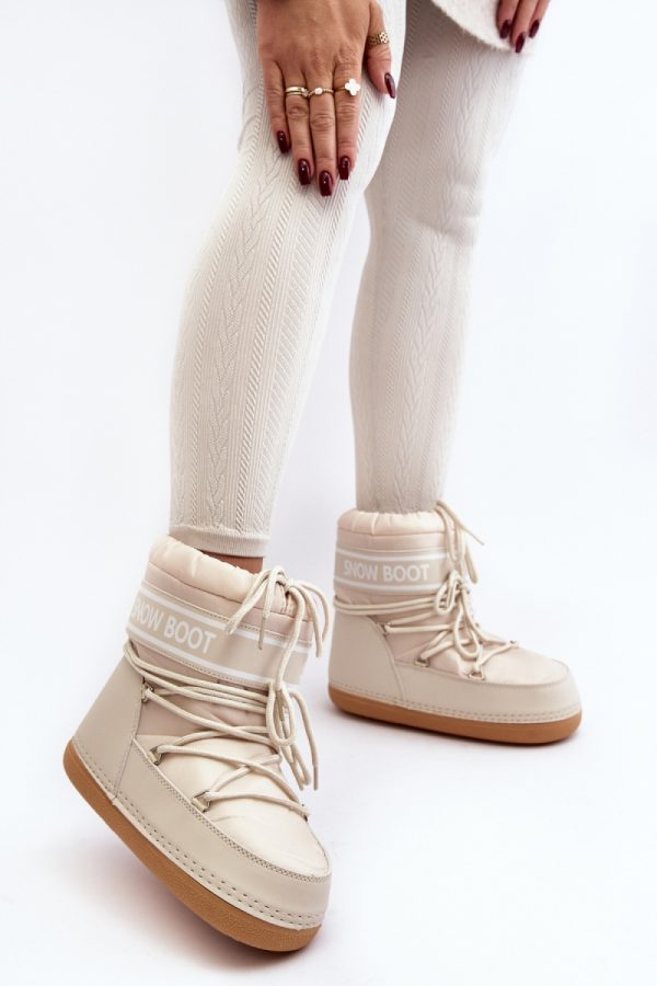 Beige Snow Boots in Women`s Ankle Boots & Booties with Fabric, Warmers, Footbed, Upper Height and Platform Height