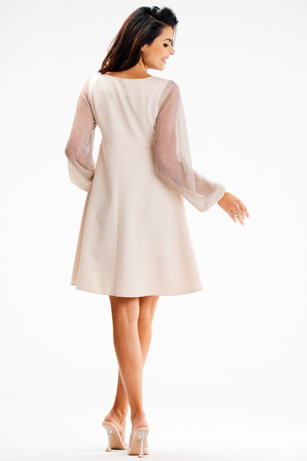 Beige Evening Dress in Evening Dresses with Spandex and Polyester