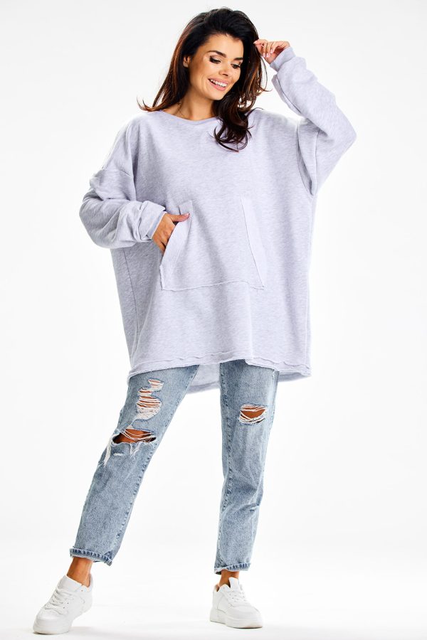 Grey Sweatshirt in Sweatshirts For Women with Cotton and Spandex