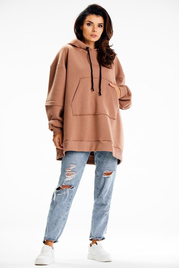 Beige Sweatshirt in Sweatshirts For Women with Cotton and Spandex