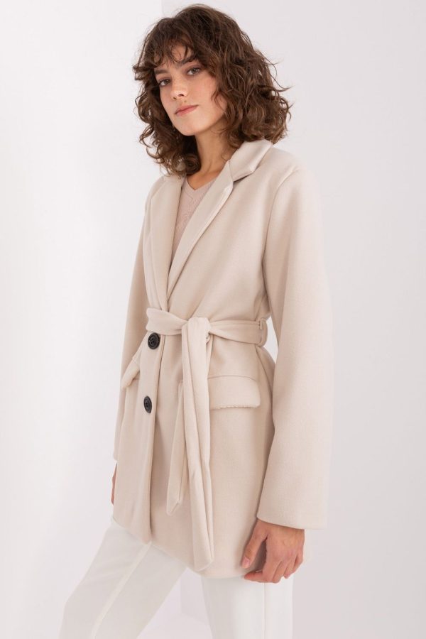 Beige Coat in Women`s Coats, Jackets with Polyester