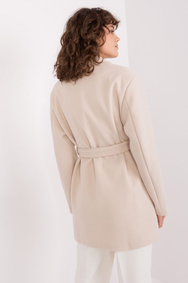 Beige Coat in Women`s Coats, Jackets with Polyester