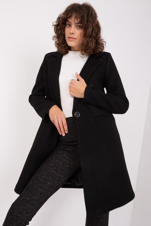 Black Coat in Women`s Coats, Jackets with Spandex, Polyester and Viscose