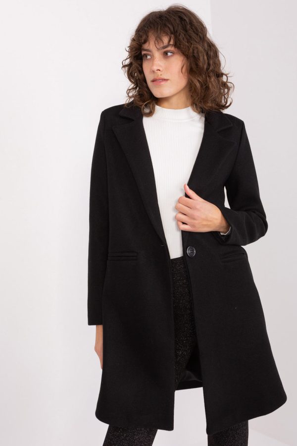 Black Coat in Women`s Coats, Jackets with Spandex, Polyester and Viscose