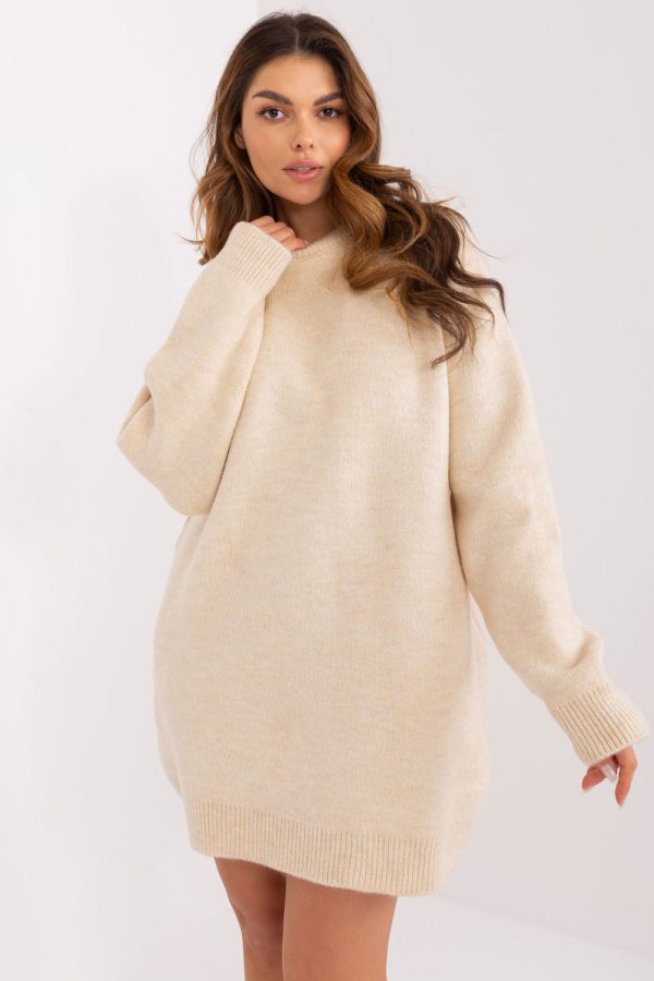 Beige Daydress in Day Dresses with Acrylic, Spandex and Polyester