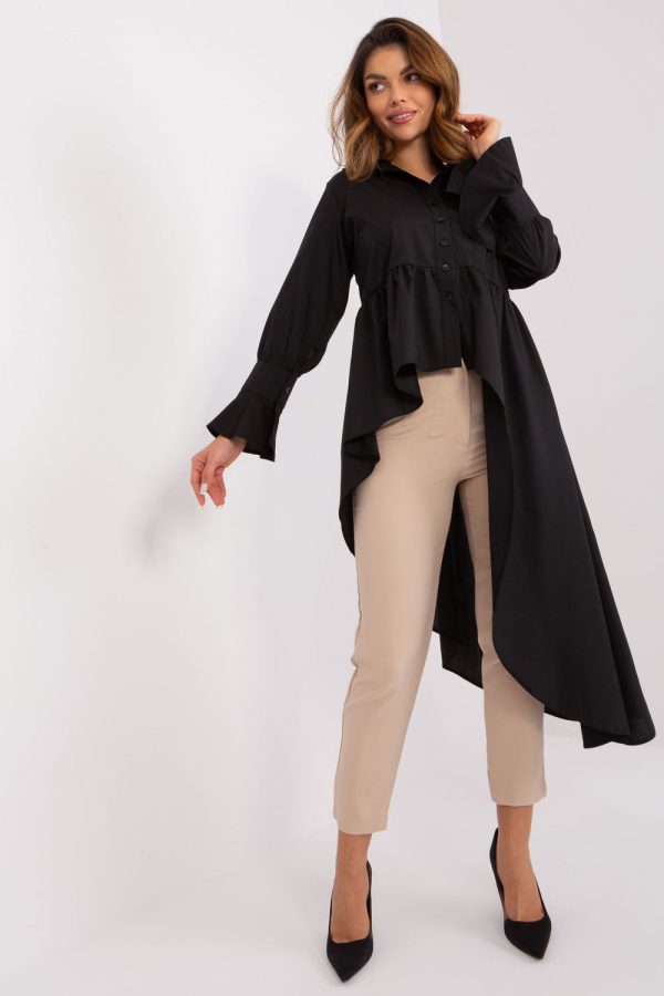 Black Long Sleeve Shirt in Shirts For Women with Cotton, Spandex and Viscose
