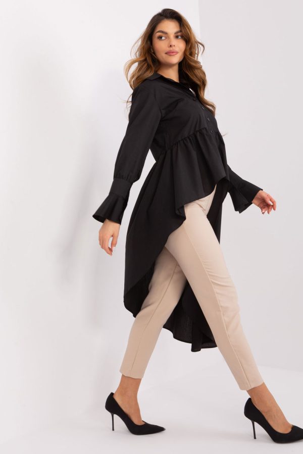 Black Long Sleeve Shirt in Shirts For Women with Cotton, Spandex and Viscose
