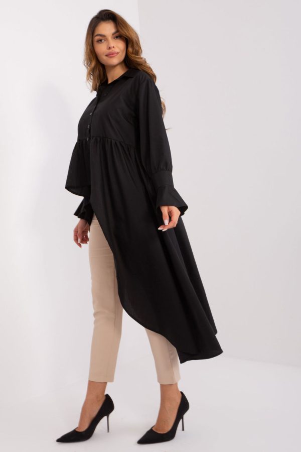 Black Long Sleeve Shirt in Shirts For Women with Cotton, Spandex and Viscose