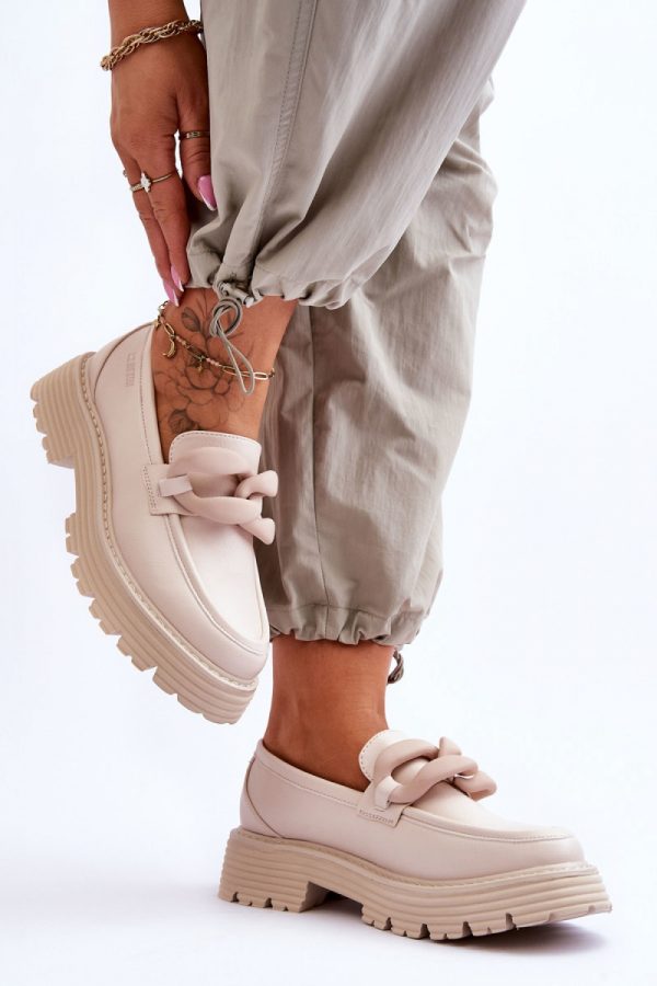 Beige Mocassin in Moccasins, Loafers with Fabric, Footbed, Upper Height, Heel Height and Platform Height