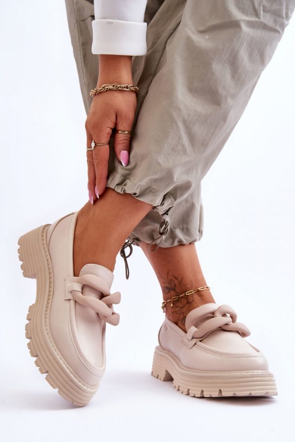 Beige Mocassin in Moccasins, Loafers with Fabric, Footbed, Upper Height, Heel Height and Platform Height