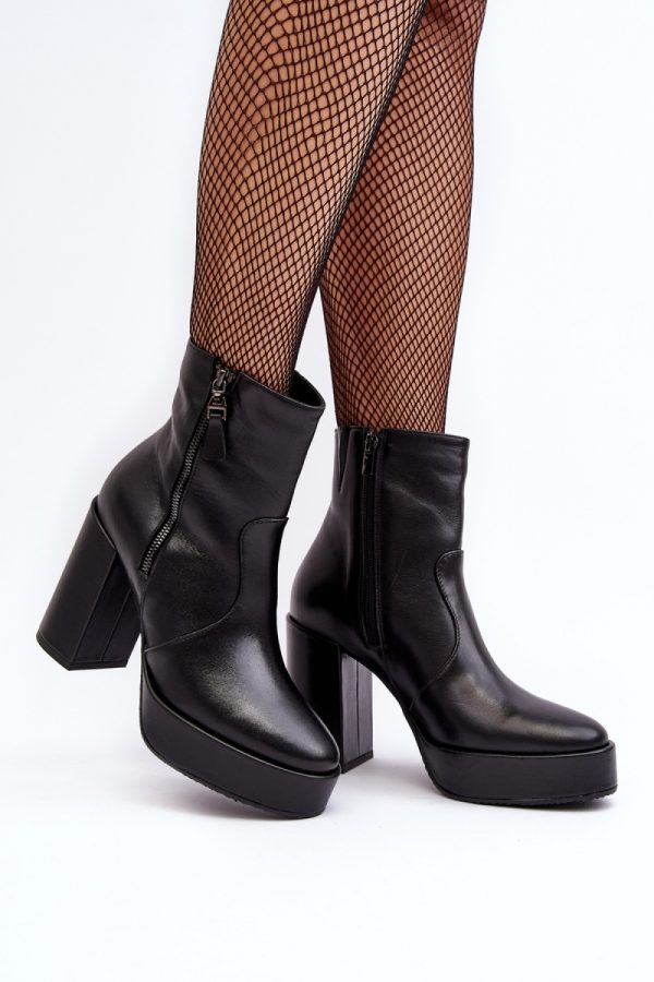 Black Heel Boots in Women`s Ankle Boots & Booties with Fabric, Footbed, Upper Height and Heel Height