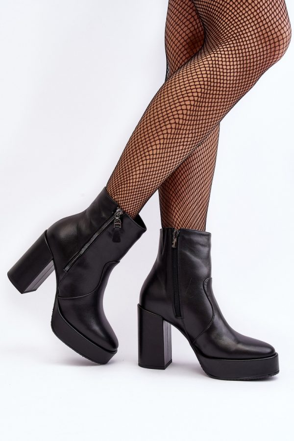 Black Heel Boots in Women`s Ankle Boots & Booties with Fabric, Footbed, Upper Height and Heel Height