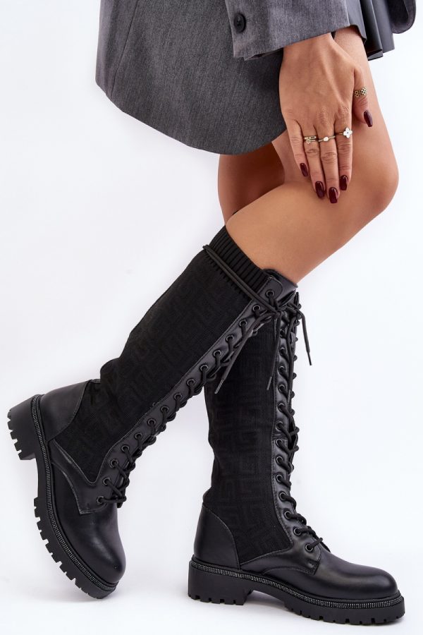 Black Thigh-Hight Boots in Over The Knee High Boots, Thigh High Boots with Fabric, Footbed, Upper Height and Heel Height